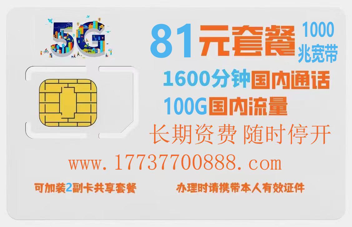高新区81元千兆宽带1600分钟100G2张副卡
